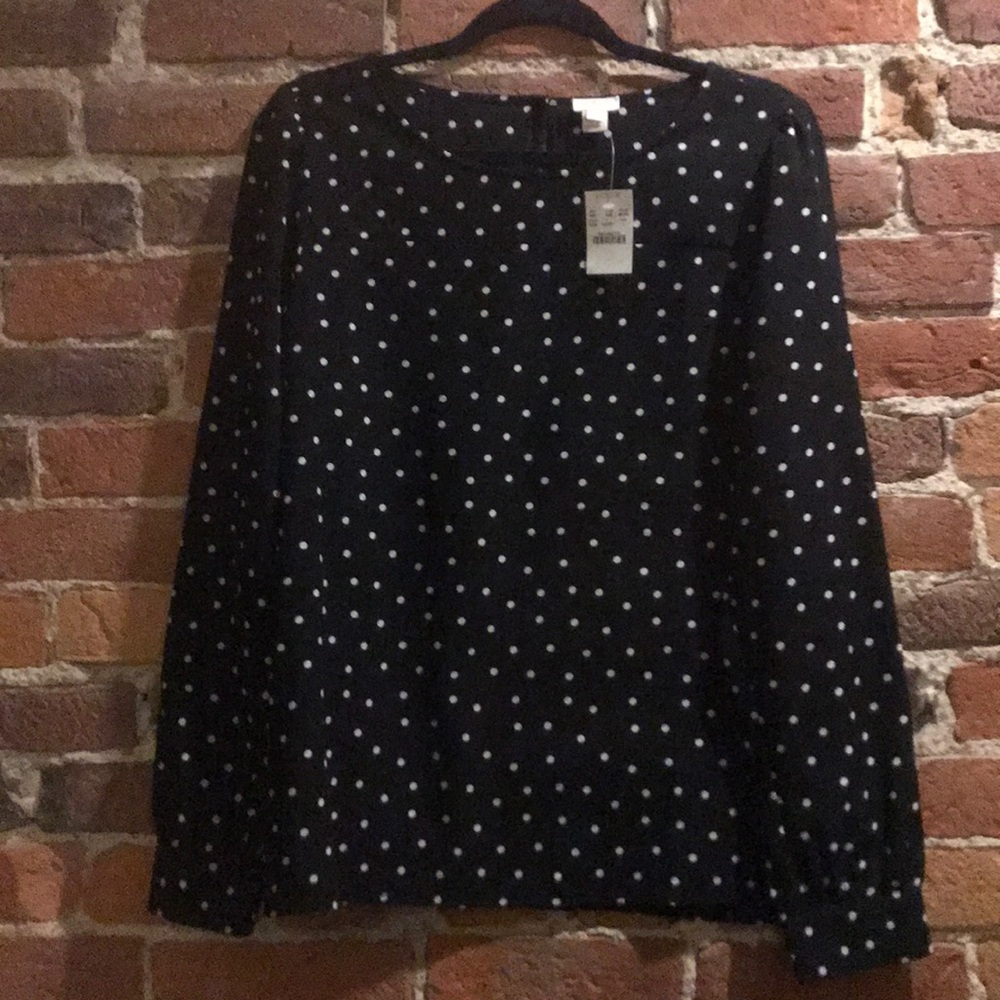 J.Crew Black and White Polka Dot Blouse L